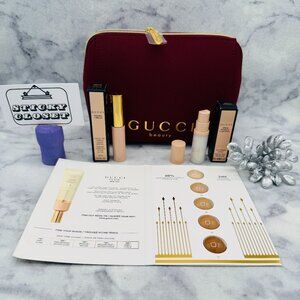 Gucci Beauty Gift Set-Burgundy Pouch,Skin Tint Moisturizer,Mascara,Serum-4pc-NEW